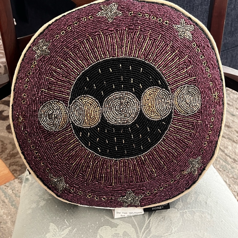 Beaded Celestial Round Pillow